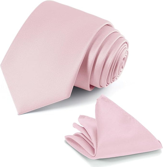 Black Tie Set in Gift Box Mens Solid Color 3.15" (8CM) Black Necktie and Pocket Square Set
