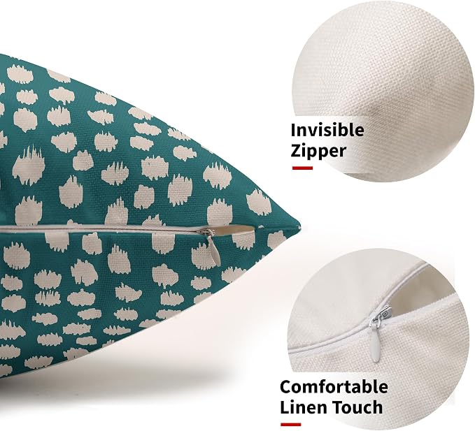 Sweetshow Teal Cream Dots Lumbar Pillow Covers 12x20 Set of 2 Boho Design Polka Dot Print Throw Pillows Modern Outdoor Decorative Pillowcase Rectangle Linen Cushion Cases Decor for Sofa Couch Bed