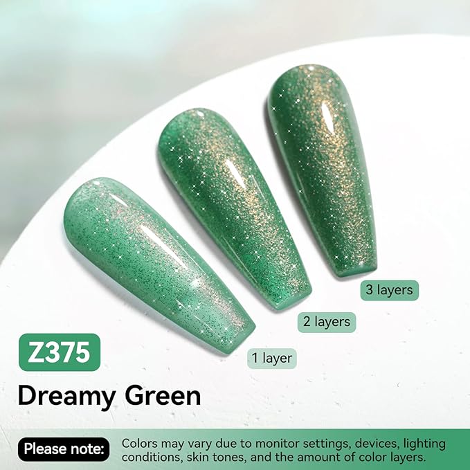 Green Nail Polish, Fast Air Drying Sparkly Shimmer Dreamy Green Glitter Nail Polish, 15 Toxic-free, High Shine Finish, Rich in Castor Oil, DIY at Home Nails Art Salon Travel Manicure Gift