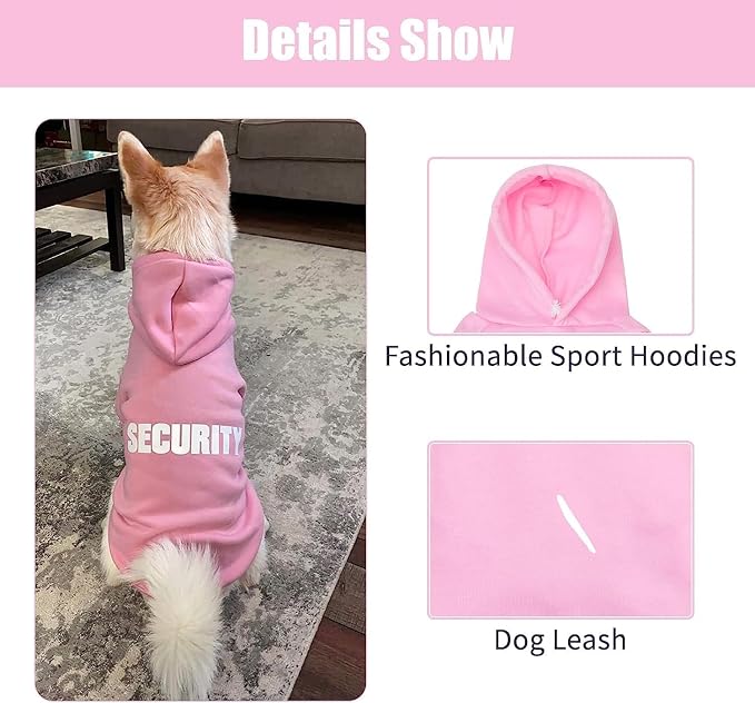 BINGPET Security Dog Hoodie, Pet Sweater Clothes with Leash Hole, Pink | Warm Dog Sweatshirt for Small Medium Large Dogs, All-Season Cold Weather Comfort & Fit, Soft Winter Hooded Pullover Outfit