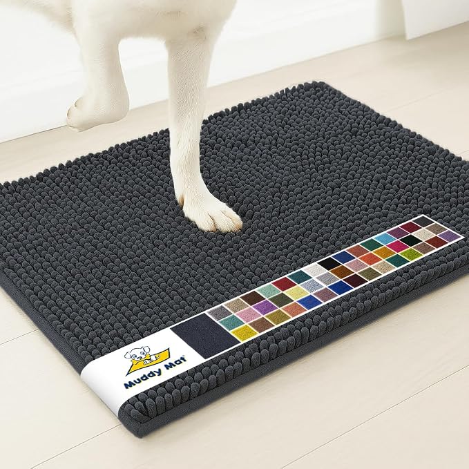 Muddy Mat® | Super Water Absorbent Door Mat Indoor, Microfiber Quick Dry Chenille Entryway Rug, Slip Resistant Front Door Mat, Indoor Mats for Entryway, Machine Washable Pet Rug, Charcoal 19"x30"