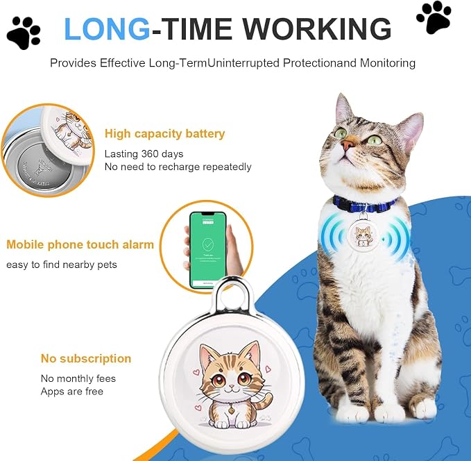 GPS Tracker for Vehicles – Real-Time Global Coverage Tracking Device for Cars, Kids, and Pets | Long Battery Life, No Monthly Fees & No SIM Card Required（Cat Style）