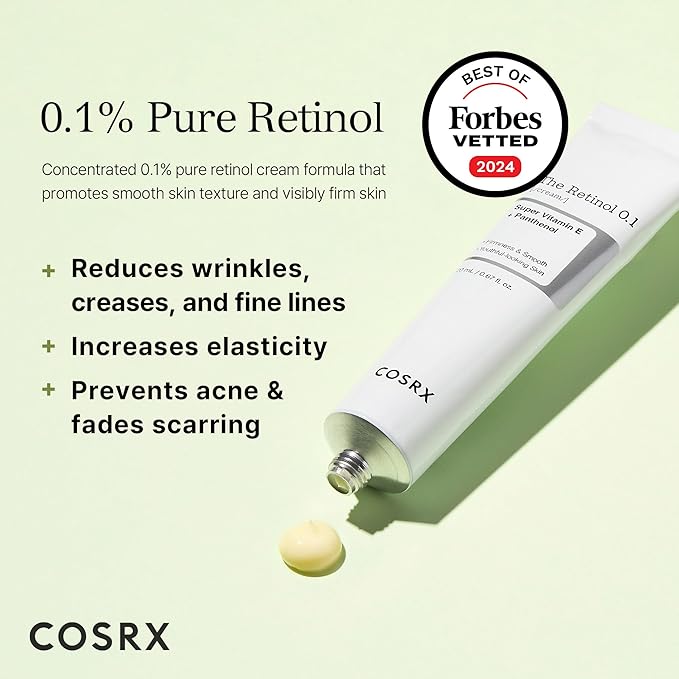 COSRX Morning Skincare Routine- Retinol 0.1% Cream + SPF 50 Vitamin E Suncscreen- Firm and Reduce Signs of Aging, Protect Skin from UVA & UVB Rays, No White Cast, Korean Skin Care