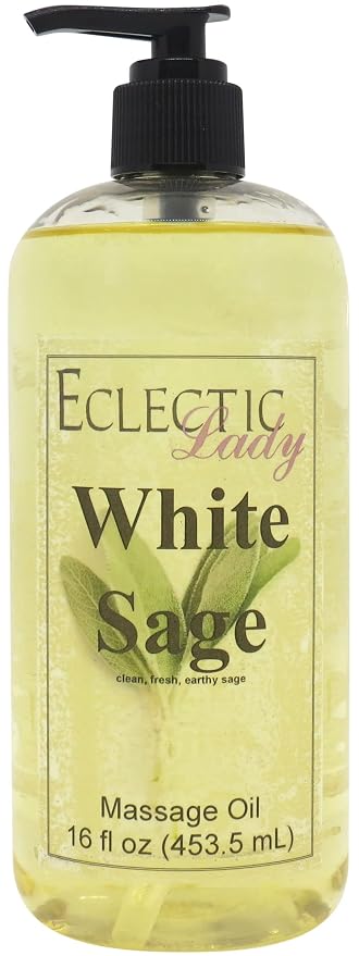 White Sage Massage Oil, 16 oz, With Sweet Almond Oil and Jojoba Oil
