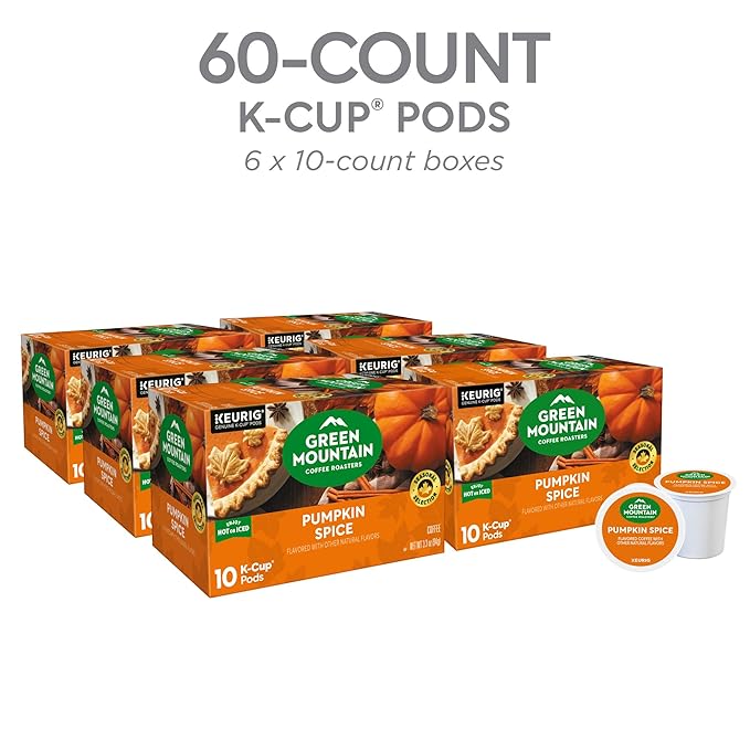 Green Mountain Coffee Roasters Pumpkin Spice, Keurig Single-Serve K-Cup Pods, Light Roast Coffee, 60 Count (6 Packs of 10)