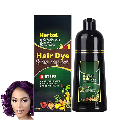 HUDABABY Purple Hair Dye Shampoo 3 in 1 Herbal Natural Dye Cover Gray, for Women/Men Hair Color for Grey Coverage (Purple)