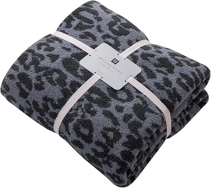 MH MYLUNE HOME Ultra Soft Leopard Throw Blanket, Charcoal Blue, 71"x78" | Reversible Cheetah Print Blanket, Comfy Fluffy Fuzzy Plush Blanket Throws for Couch Bed, Cozy Blankets for Women Gift