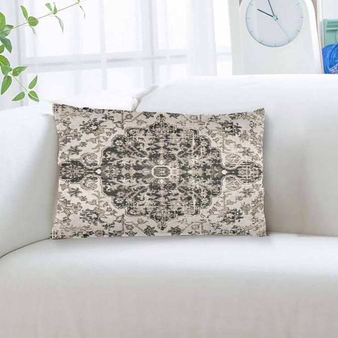 Boho Pillow Covers 12x20 Inch Set of 2,Carpet Pattern Throw Pillows Case,Black White Grey Ethnic Design Outdoor Decorative Lumbar Linen Farmhouse Decor Cushion Covers for Home Sofa Bed Couch
