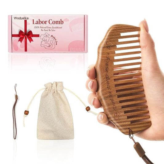 Woduelka Birthing Comb for Labor Pain - Green Sandalwood Labor Comb for Natural Birth Pain Relief, Delivery Essential for Expectant Mom, Pregnancy Hospital Bag Essentials for Women, Pregnant Mom Gift