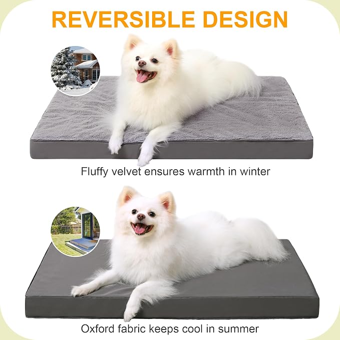 KSIIA Orthopedic Dog Bed for Medium Dogs with Waterproof, Dark Grey, 29x18 | Deluxe Soft Plush Dog Crate Bed, Washable Pet Mat with Removable Cover & Egg Crate Foam for Medium Dogs Sleeping & Relaxing