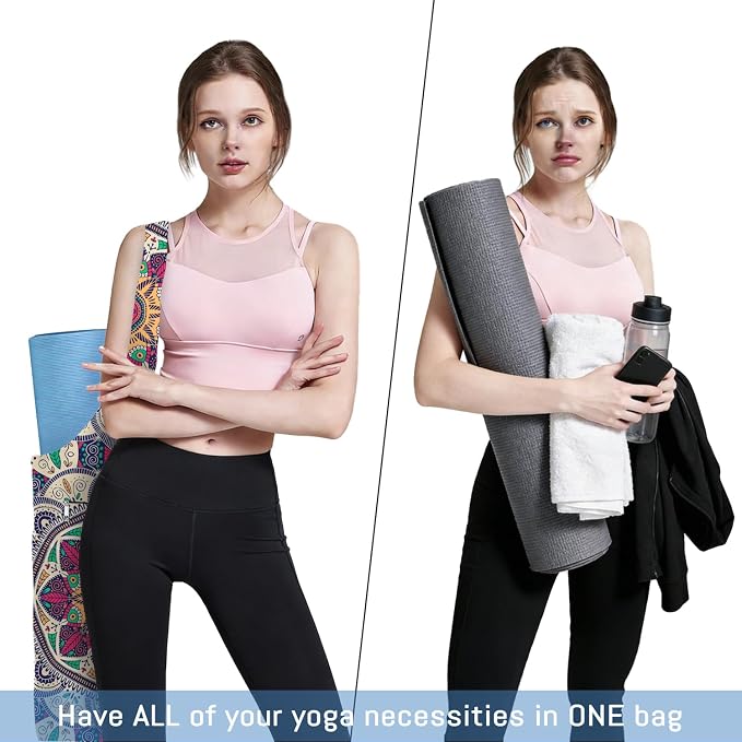 Mandala Yoga Mat Bag with Large Waterproof Zipper Pocket and Drawstring Pocket Long Tote Yoga Mat Carrier Holder Bags Fit Most Size Mats