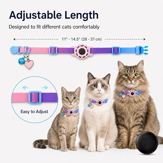 Cat Tracker GPS for Android, Pet GPS Tracker Collar for Cats No Subscription, IP67 Waterproof Cat Collar with Tracker Compatible with Google Find Hub – Replaceable 1-Year Battery, Android Only (Pink)