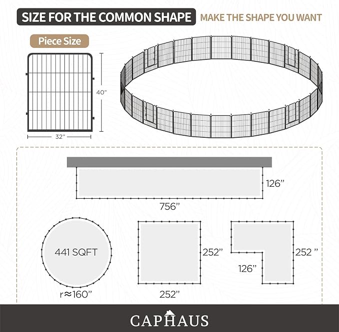 CAPHAUS 24/32/40 Inch Height Bold Metal Foldable Heavy-Duty Pet Playpen with Door, Available in 8/16/24/32 Panels Indoor/Outdoor Portable Kennel, Dog/Animals Exercise Fence Cage for Yard, RV, Camping