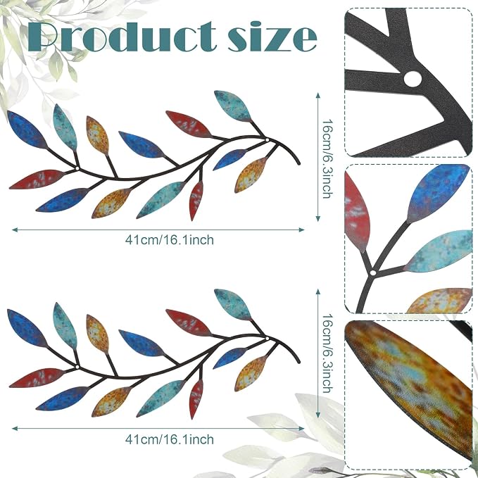 Zhengmy 2 Pcs Metal Leaf Wall Art Vine Branch Decor,Elegant Color | Olive Branch Metal Decor for Living Room Hallway, Symmetrical Leaf Pair for Doorway Entryway, Lightweight Hanging Art Design