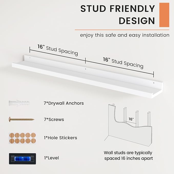 Picture Ledge Shelf, Floating Shelves for Wall, 36" W Set of 2, White | FSC Certified Engineered Wood, Wall Mounted Bookshelf, for Nursery Living Room Bedroom, Pre-Drilled, Easy Install