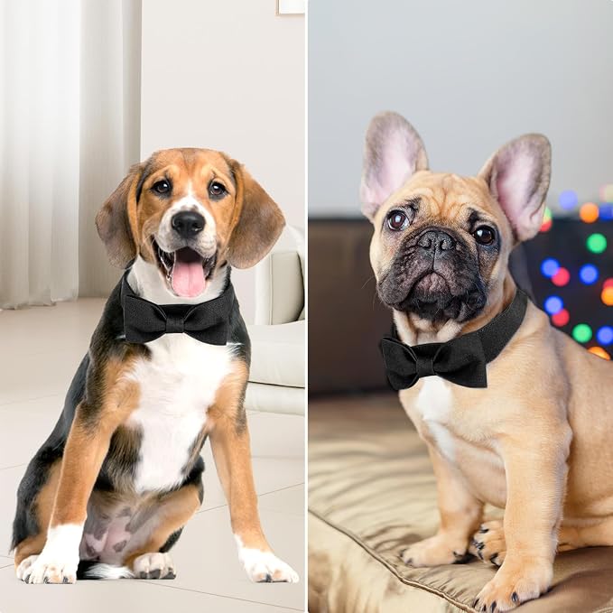 Segarty Bow Ties for Dogs Neck Girth 10.2-14.2in, Adjustable Black Bowtie Collar for Small Medium Dogs, Cat Tie Tuxedo Comfortable Pets Bow Grooming Accessory for Formal Wedding Holiday Birthday Party