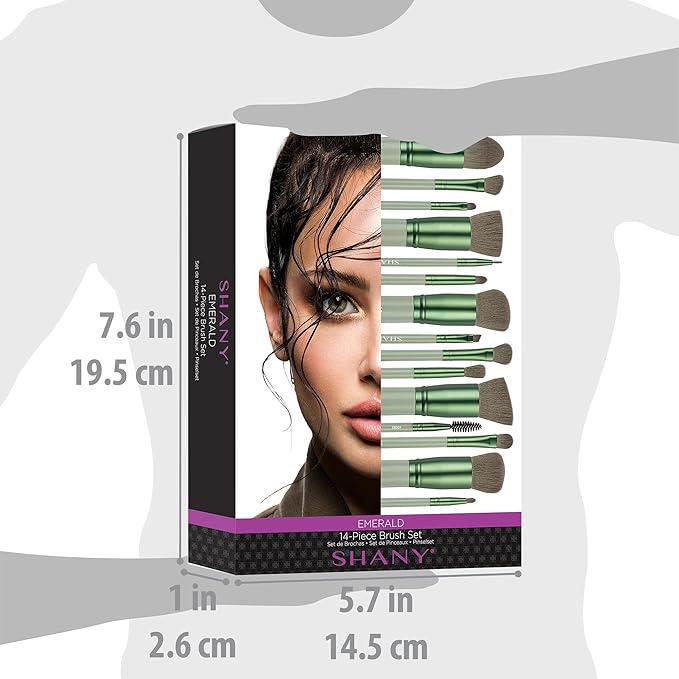 SHANY14 Piece Makeup Brush Set – Elite Cosmetics Brush Collection - Complete Kabuki, Eyes, Face, powder, foundation Makeup Brush Set - Emerald