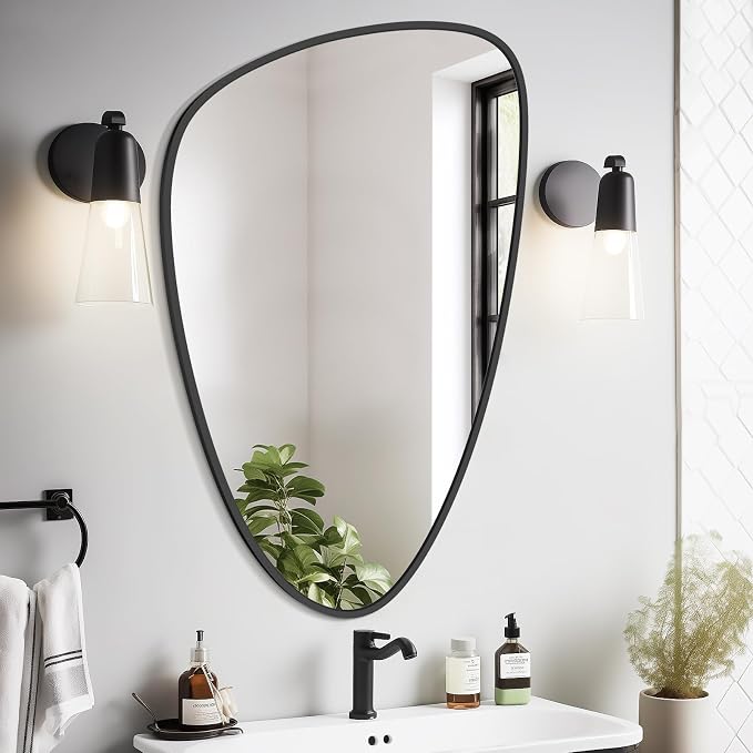 Asymmetrical Mirror, Irregular Wall Mirror, Wall Mirrors Decorative for Bedroom Living Room entryway Hall, Wall Mirror for mid Century Modern Decor 36" H x 23" W, Black