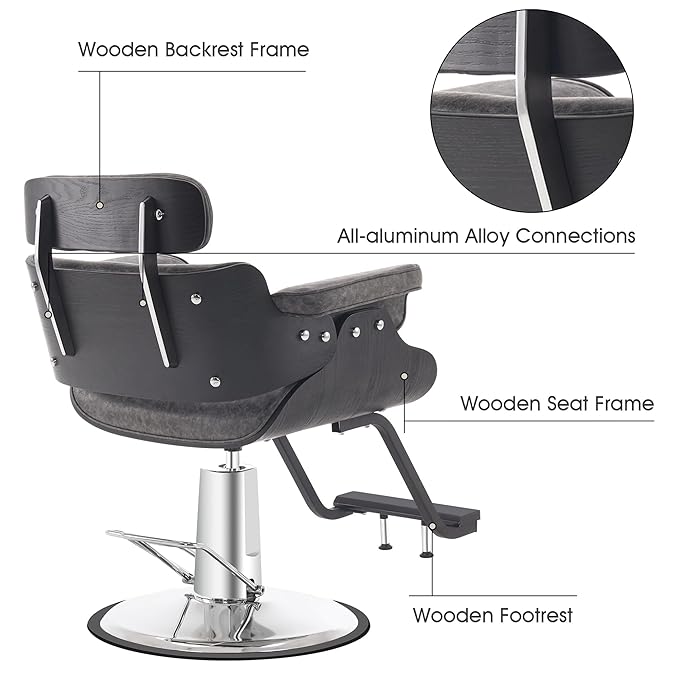 BarberPub Bend Wooden Salon Chair Hydraulic Chair Hair Cutting Beauty Spa Styling Equipment 8261(Dark Grey)