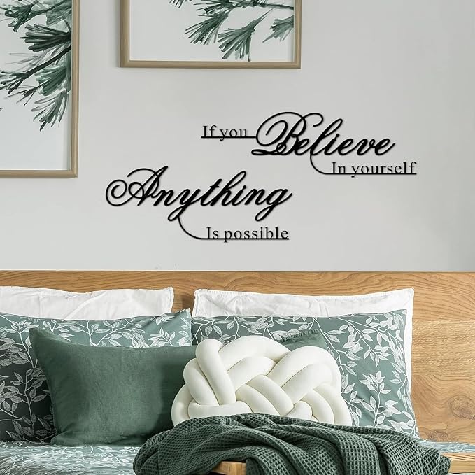 Resama If You Believe in Yourself,Anything is Possible Wall Art Decor 2 Pcs Metal Inspiration Encouragement Wall Art Sayings Black Inspirational Quotes Hanging Decoration