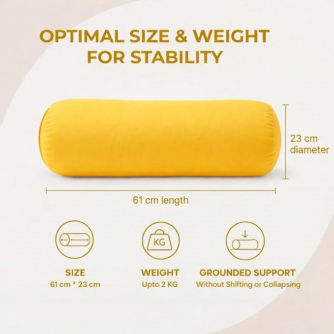 Yogikuti Iyengar Yoga Bolster for Restorative Yoga and Meditation – Lightweight Cotton Support Pillow with Handle for Easy Carry, Versatile for Pose Modification, Balance, Back Relief, and Relaxation