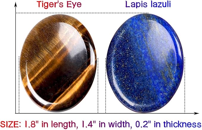 QINJIEJIE 2PCS Worry Stones for Anxiety Tiger's Eye Lapis Lazuli Crystals Hand Carved Thumb Stones Pocket Meditation Oval Shaped Crystal Natural Reiki Relax Palm Stone Gift for Men