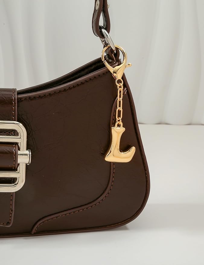 WOWORAMA Initial Letter Keychain for Women Chunky Gold Bubble Letter Bag Charm Purse Charm Personalized Keyrings Accessories