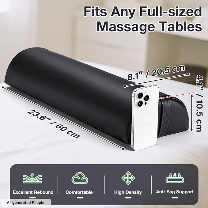 Noverlife Upgraded Large Massage Bolsters for Under Legs, 24 x 8 x 4 in Leg Bolster for Massage Table PU Leather Half Moon Pillow, Ankles Back Pain Relief Knee Bolster Cushion Bolster Pillow for Legs