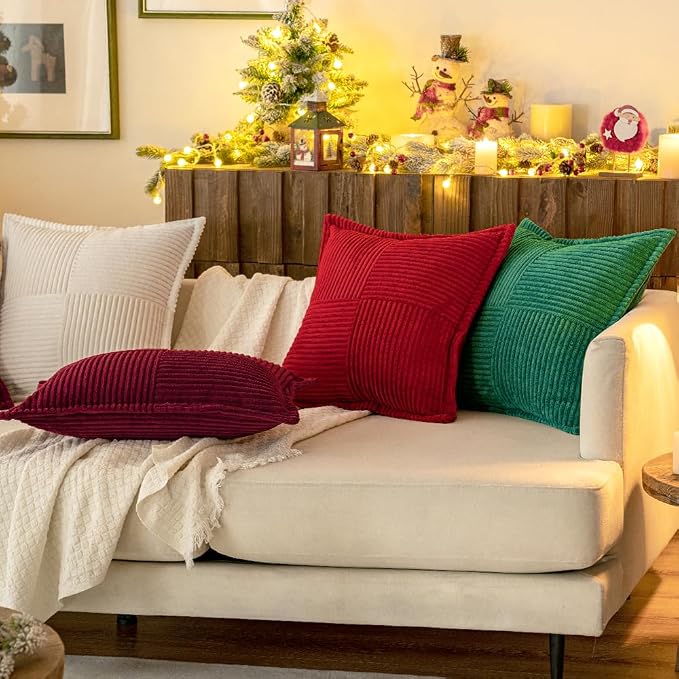 MIULEE Decorative Throw Pillow Covers for Couch 16x16 Inch White 2 Pack | Boho Broadside Striped Patchwork Pillow Covers, Soft Corduroy Cushion Cases, For Sofa Bed Livingroom Home Decor