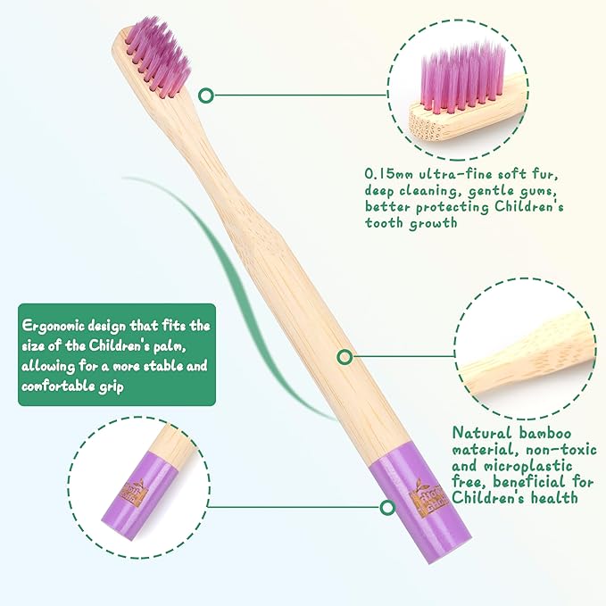 Tooth HaHa Kids Bamboo Toothbrushes, BPA-Free Soft Bristles, Eco-Friendly Natural Wooden Toddler Toothbrush, 6-Pack Travel Toothbrushes Set for Children