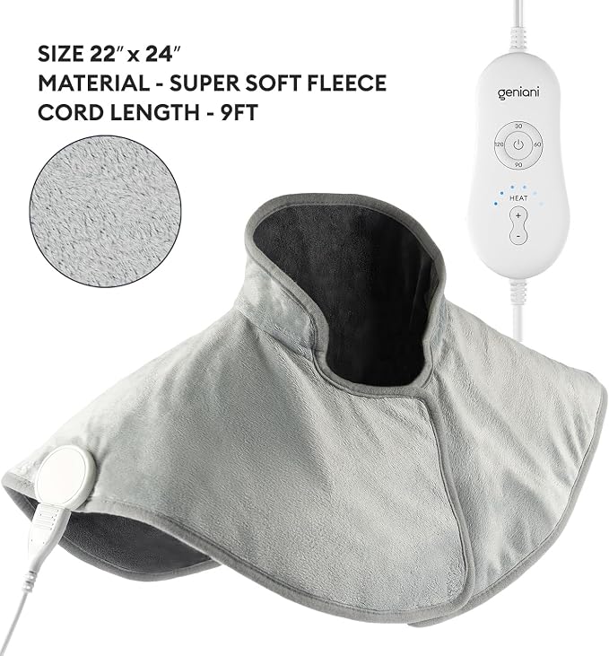 GENIANI Electric Throw - Heating Pad for Neck and Shoulders, Large Heated Pad for Neck Pain, Shoulder Heating Wrap with 4 Auto Shut-Off, 6 Heat Settings, Pain Relief, Gifts for Women Men - 22"x24"