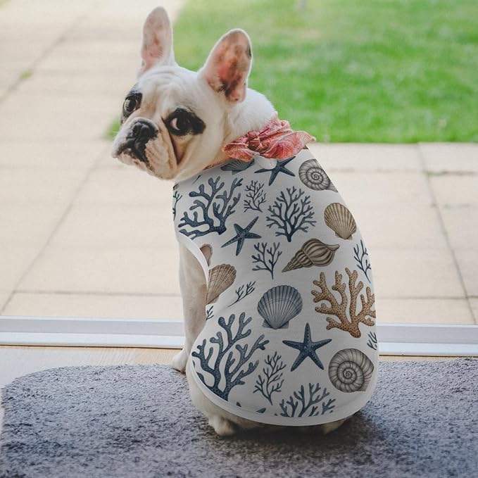 Fashion Puppy T Shirt Vest Soft Light Weight Shirt Ocean Shells Starfish Coastal Blue Grey Beige Brown White Fashion Dog Cat Sweatshirt