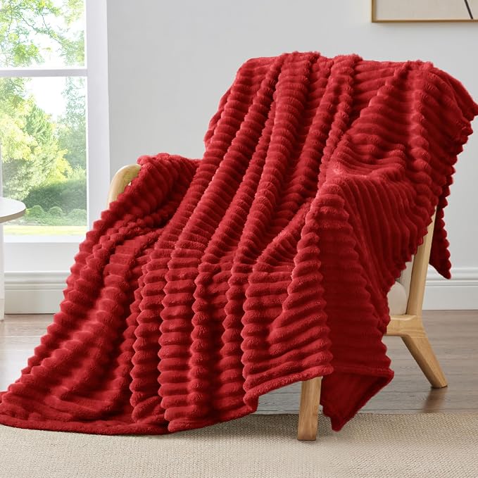BEDELITE Ribbed Fleece Throw Blanket for Couch, Burgundy, 50"x70" | Ultra-Soft Plush Fleece, Cozy, Warm Yet Lightweight, Ribbed Texture, Home Decor, Machine Washable, Giftable, All-Season Use
