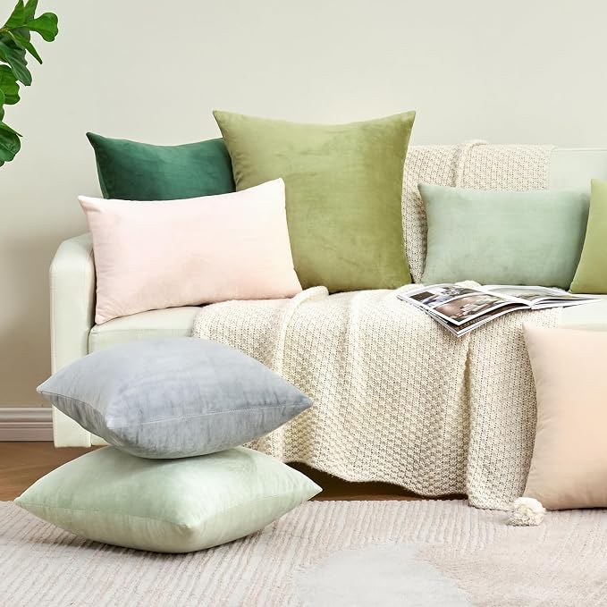 Throw Pillow Covers White Decorative Velvet Set of 2 22x22 Inch Pillow Covers, Soft Large Pillow Covers for Couch Sofa Bed Living Room, Farmhouse Neutral Home Boho Decor, Accent Cushion Cases