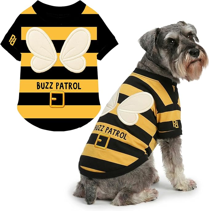 Parisian Pet Dog Buzz Patrol Bee Shirt - Embroidered Pet Vest - 100% Cotton & Polyester Doggy - Shirt - Lightweight Pet Clothes - Sleeved Puppy Costume - Funny Shirts for Large Dogs - 2XL