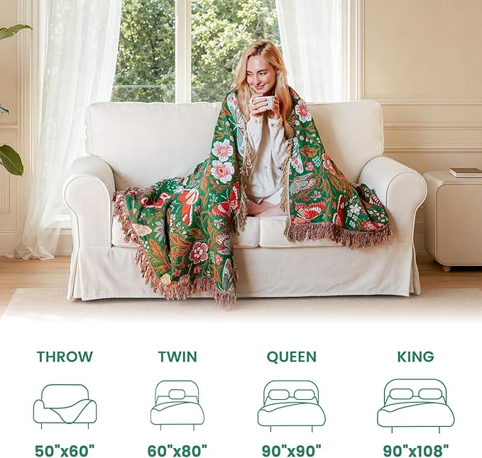 MSGKV Boho Throw Blanket 50"x60" Summer Cotton Butterfly Floral Blanket | 100% Cotton Muslin, Butterfly Throw Blanket, Reversible Jacquard Weave, Soft & Breathable, Machine Washable