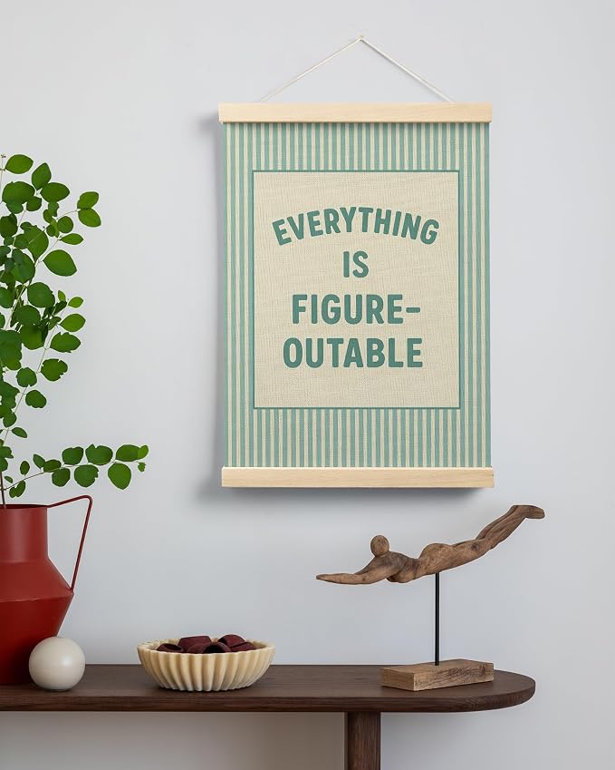 FGFK Everything Is Figureoutable Positive Affirmations Wall Art Poster Hanger Frame, Retro Cyan Inspirational Canvas Prints Framed Wall Decor for Office Classroom Home Bedroom, 12x16 Inch