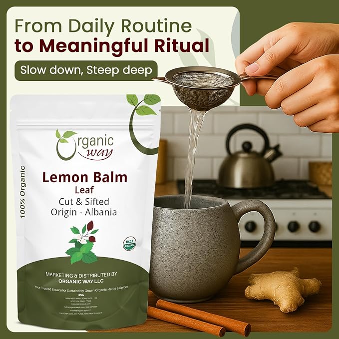 Organic Way Lemon Balm Leaf Cut & Sifted (Melissa officinalis) - Herbal Tea | Organic & Kosher Certified | Vegan | Raw, Non GMO & Gluten Free | USDA Certified | Origin - Albania (4 Oz (Pack of 1))