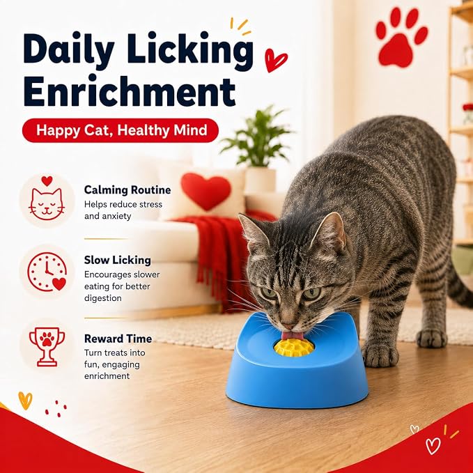 Slow Feeder Dog Lick Bowl with Rolling Ball and Suction Cups Blue