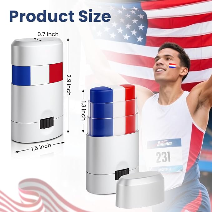 4PCS Red White and Blue Face Body Paint Sticks- Patriotic Pride 4th of July Accessories for Women, Eye-Black Stick Baseball Softball Sports Makeup, Fourth of July USA Accessories for Independence Day