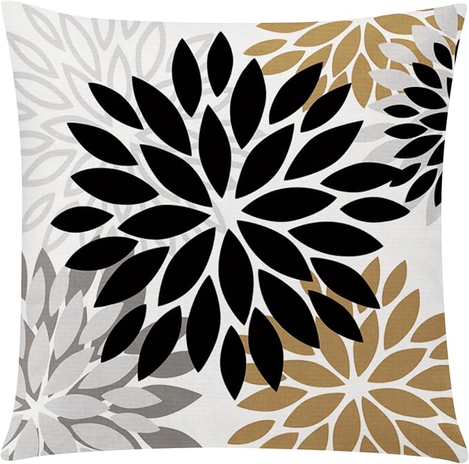 Brown Black Throw Pillow Covers 20x20 Set of 6, Neutral Floral Home Decor | Rustic Floral, decorative cushion cover, Breathable Linen, Large Throw Pillow Size, Spring Decor, Couch Sofa Living Room