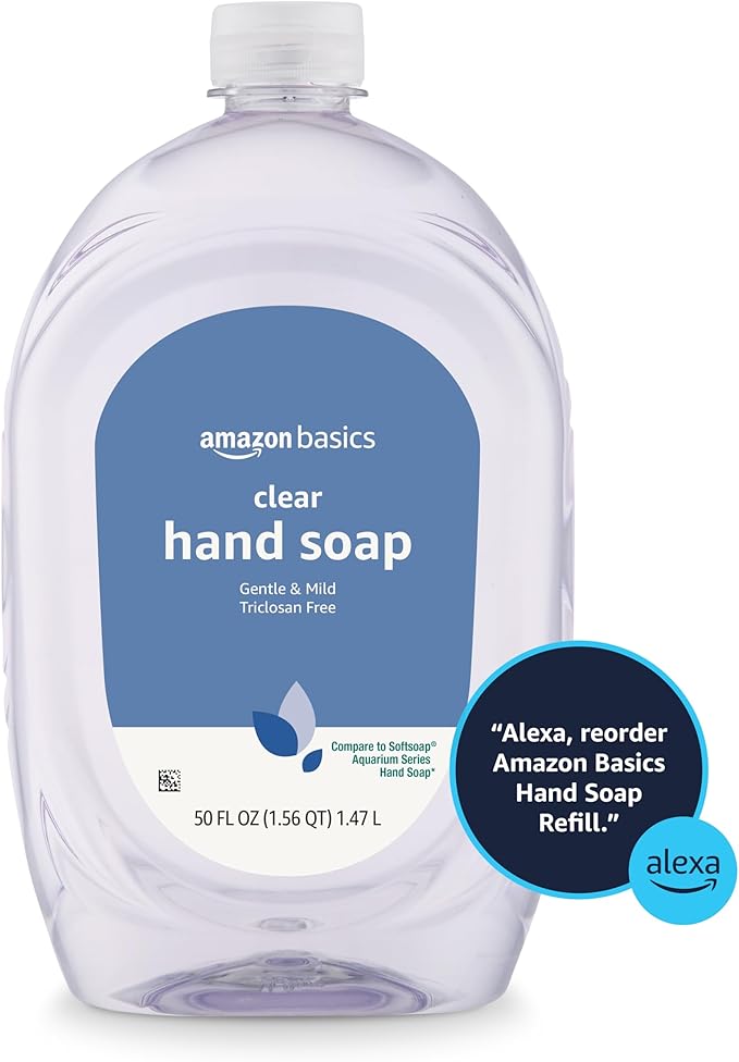Amazon Basics Gentle & Mild Clear Liquid Hand Soap Refill, Triclosan-Free, Dermatologist-Tested, pH Balanced, 50 Fl Oz, 2-Pack (Previously Solimo)