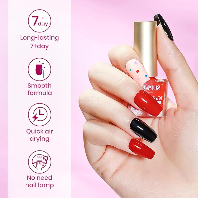 Regular Nail Polish Set Non Gel, Quick Dry Bulk Nail polish Non Gel, White Red Black Pink Colors Air Fast Drying Fingernail Lacquer for Women Girls Manicure Salon DIY Home