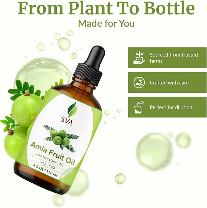 SVA Amla Oil 4oz (118ml) Premium Carrier Oil with Dropper for Hair Care, Hair Oiling, Scalp Massage, & Skin Care