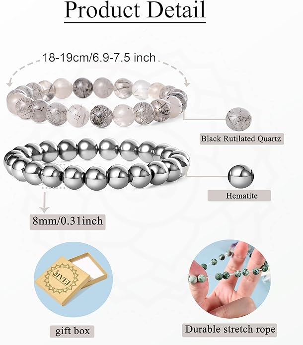Bivei Natural Gemstone Semi Precious Healing Crystals Handmade Stretchy Round Beads Bracelet,Stocking Stuffers for Women Enhance Positive Energy
