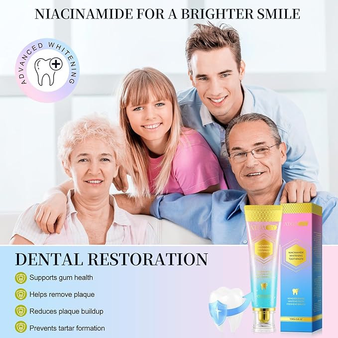 Niacinamide Whitening Toothpaste – Intensive Triple Whitening Toothpaste for Deep Stain Removal, Fresh Breath, Natural Mint & Peach Flavor, Gentle Formula Improves Gum Health, 3.5oz