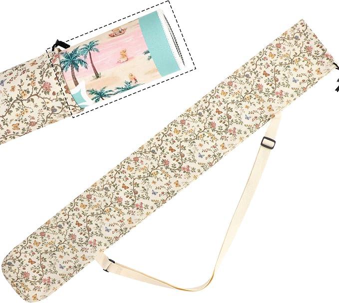 Shinylin 35 Inch Mahjong Mat Carrying Bag with Strap, Printed Drawstring Mahjong Holder Bag Outdoor Travel Canvas Storage for Board Games, Yoga Mats, Tripod