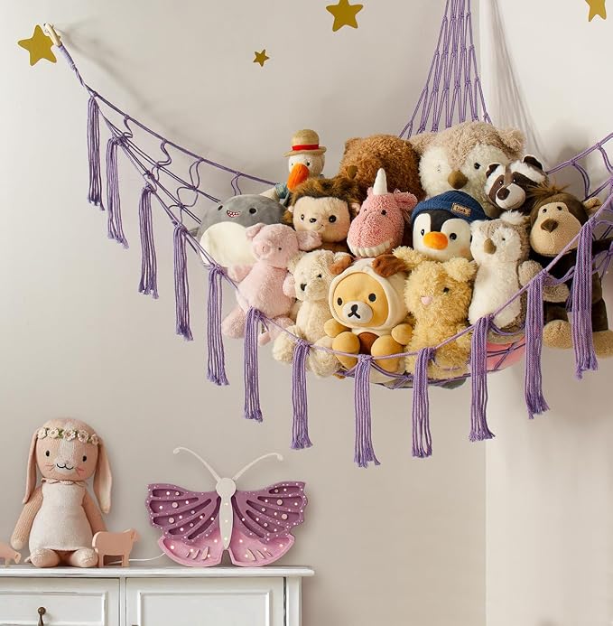 mirolam Stuffed Animal Storage Hammock Net - Toy Hammock Net for Stuffed Animals Corner - Hanging Stuff Animal Organizer Holder Large Size Baby Nursery Room Decor