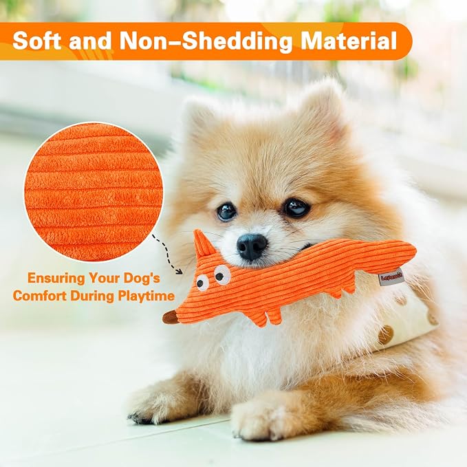 Squeaky Dog Toy for Small & Medium Dogs, Fox-Shaped Plush Toy