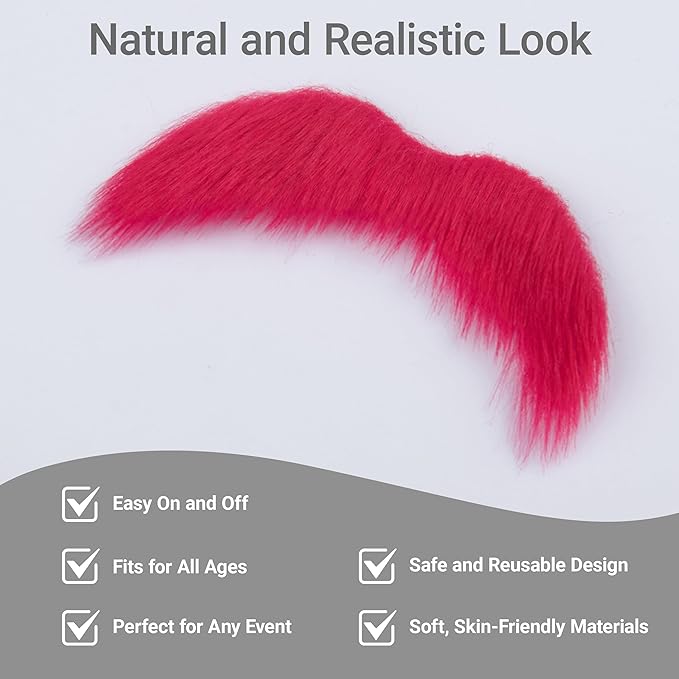 2Pcs Men Fake Mustache Realistic Mustaches Fake Facial Hair Beard for Cosplay Costume Halloween Parties